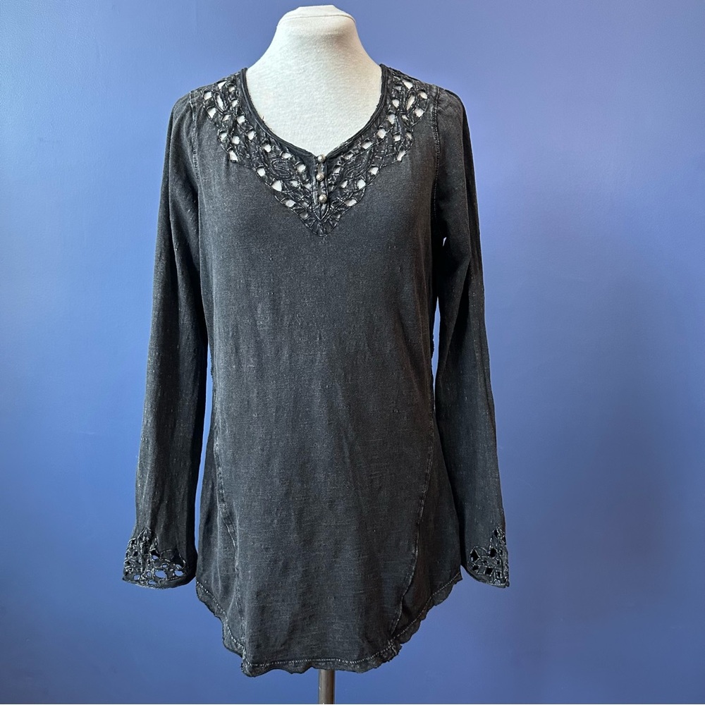 Free People Charcoal Cotton Lace Detail Tunic